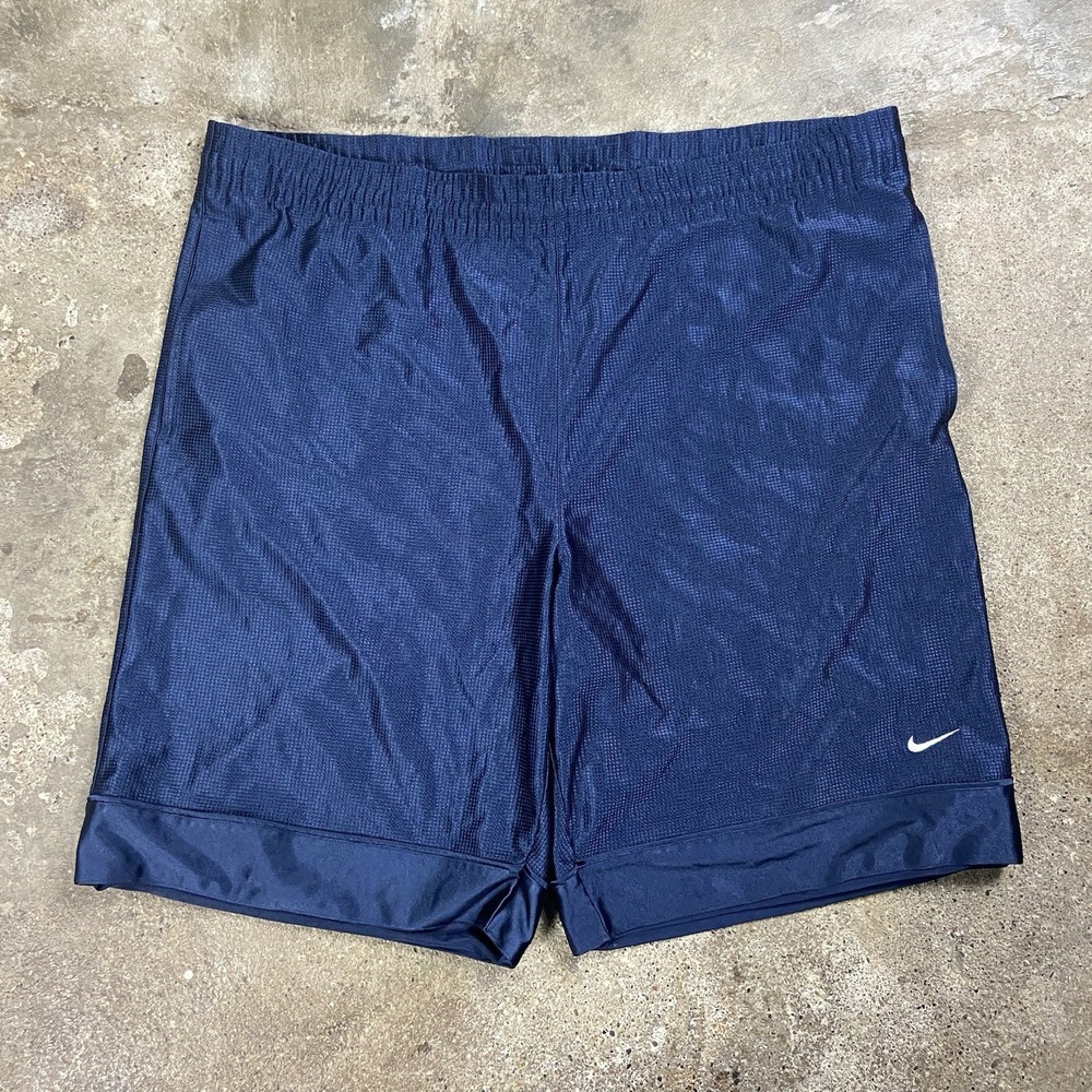 Vintage 90s Nike Athletic Shorts Size Large Navy Blue Textured Draw String